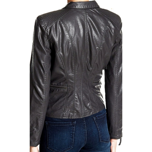Charcoal Faux Leather Fitted Moto Jacket BlankNYC - Picture 3 of 5
